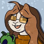 A Bunny with a bearlien plushie for Caby