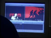 The video editor in the behind-the-scenes footage